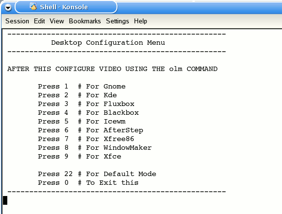 Onebase Linux desktop configuration menu